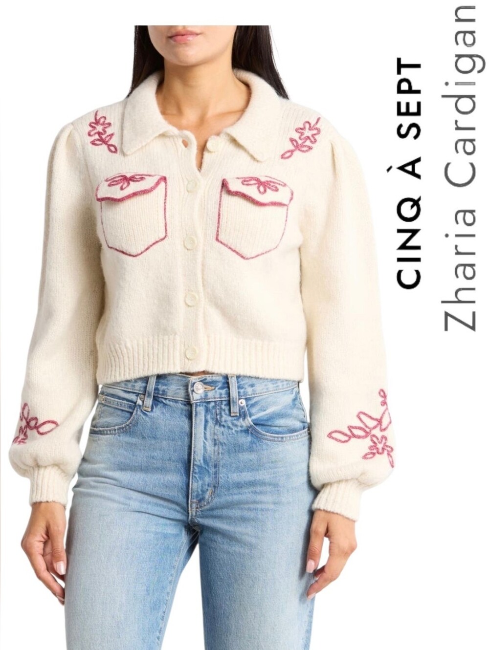 cinq a sept Cream Alpaca-Wool Cropped Cardigan Zharia Metallic Soutache Med NWT
